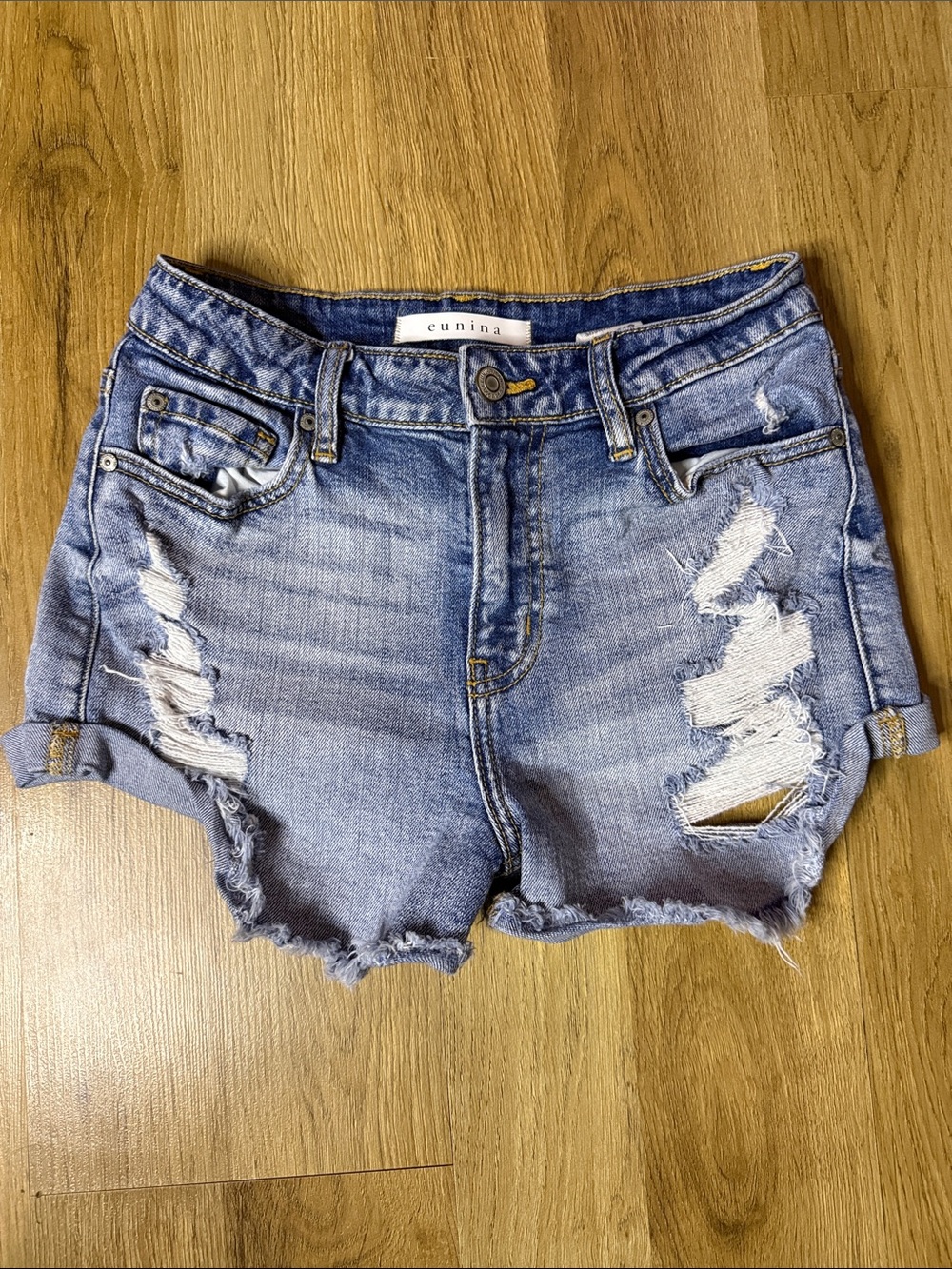 Cunina Distressed Light Blue Denim Shorts for Women